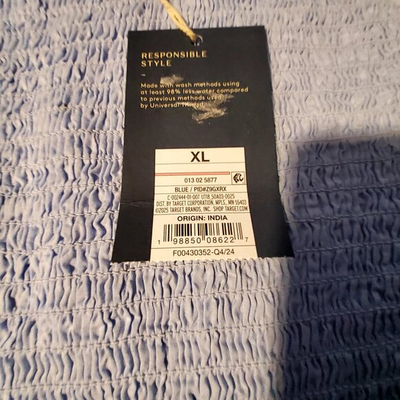 Universal Thread Light Blue Smocked Tank Top With Eyelet Ruffle Sleeves Size XL - Picture 6 of 9